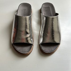 Metallic silver sandal slides